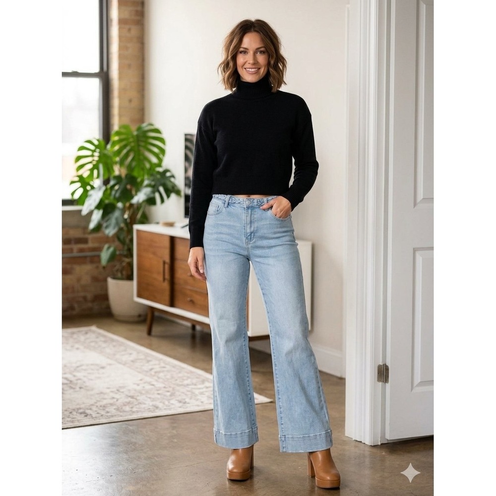 Judy Blue Wide Leg Jeans Light Wash Braided Waistband Size 13/31 JB88332 LT